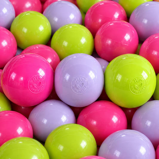Bio Bällebad Bälle 8 cm Mix Limettengrün| Pink| Lavendel  - nachhaltige Spielbälle für Kinder | TÜV geprüft, schadstofffrei & sicher | Kugeln aus Zuckerrohr