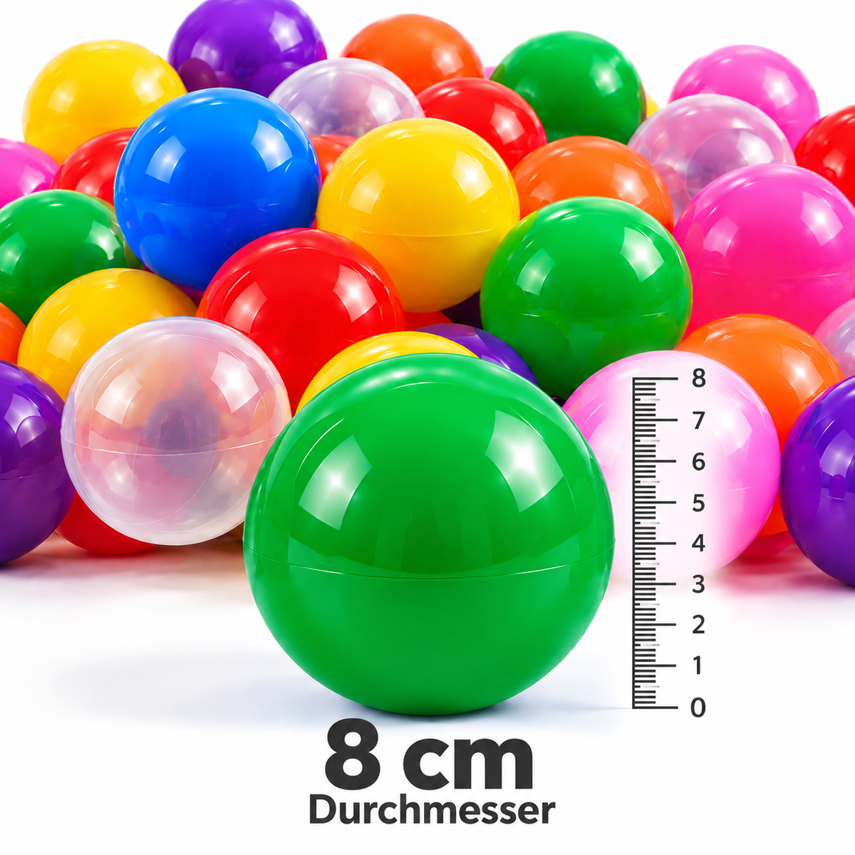Kunststoffbälle 8 cm Ø - 100 Stück Farben Mix | Kindergartenqualität, robust & schadstofffrei | EU Herstellung